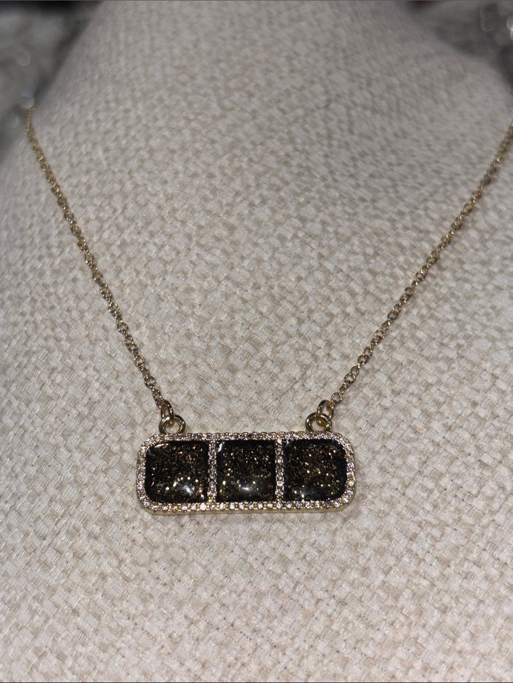 KB chocolate bar necklace 16” pendant gold tone sparkle simple elegant dainty